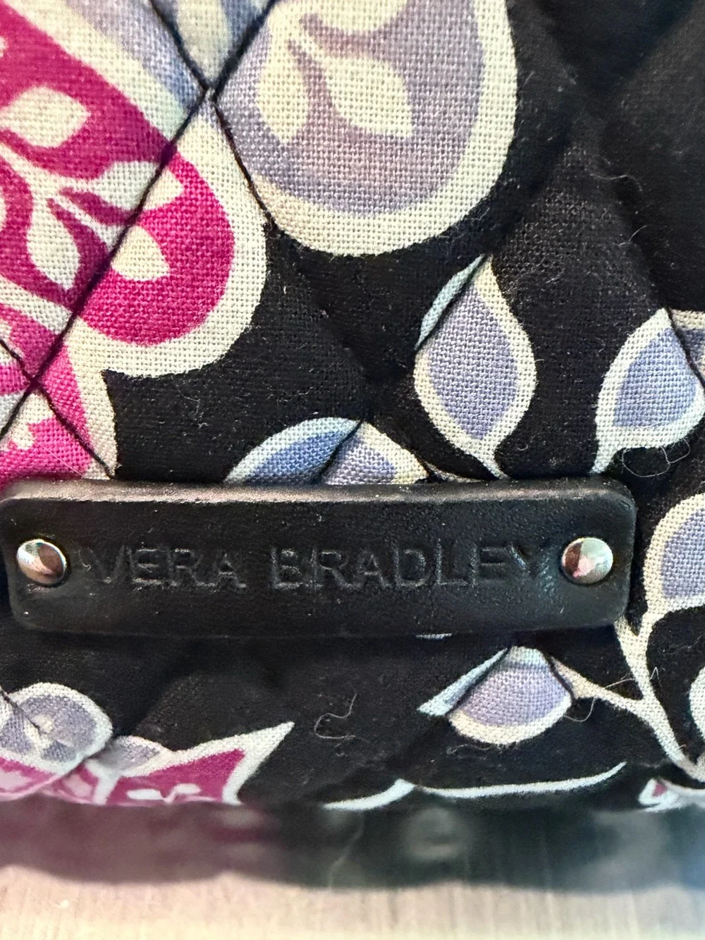Vera Bradley NWOT Quilted Cosmetic Pouch in Black w/Pink & Gray Floral